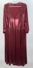 Torrid Red Liquid Knit Tea Length Dress V-neck Shiny Pleated Holiday Women’s 3X