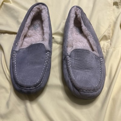 UGG Ansley Women s Gray Suede Shearling-Lined Moccasin Slippers US 9
