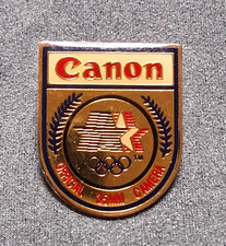 Vintage Canon Olympic Enamel Lapel Pin Official 35mm Camera Gold Tone Shield