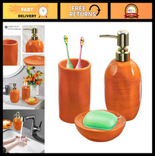 Vibrant 3PC Burnt Orange Ceramic Bathroom Accessories Set - Toothbrush Holder, S