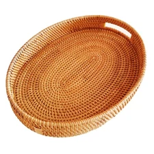Oval Rattan X-Large Severing Tray for Fruit,Breakfast, Drinks,Food Storage Pl...