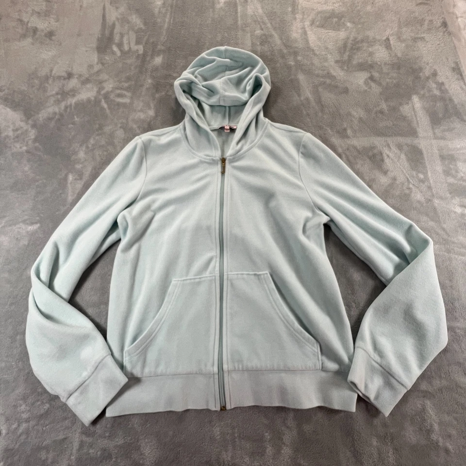 Sudadera con capucha vintage Juicy Couture Y2K terciopelo cremallera para mujer L azul claro Baddie Bling Foto 3 de 4