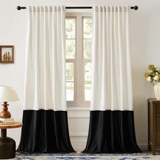 Velvet Curtains 90 inches Long for Living Room Cream Ivory Black,2 Panels Bla...