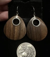 Retired Silpada Sterling Silver Sonokeling Wood Dangle Earrings W1845 Modernist