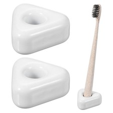 2Pcs Mini Ceramics Toothbrush Holder Stands Triangle Shape White