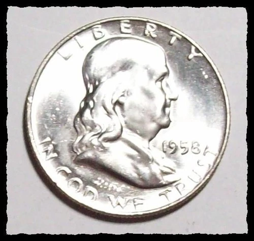 1958-D  FRANKLIN HALF DOLLAR Reverse Tone Lustrous CH BU #37D59 .900 Fine SILVER