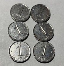 6Pcs.France 1 Centimes Coins, Mixed Date. 1962, 1964, 1965, 1967, 1968, 1970.