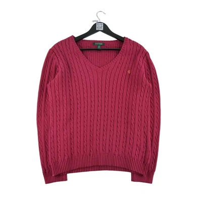 Lauren Ralph Lauren Pull torsadé Femme Taille XL Rouge #QWE3776 - Photo 1/4