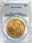 1875 GOLD USA Ty 2 $20 DOLLAR LIBERTY HEAD DOUBLE EAGLE COIN PCGS MINT STATE 61