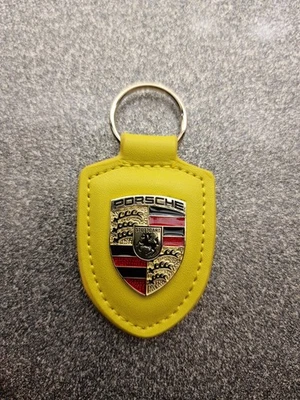 Porsche Leather Crest Car Keyring Keychain Yellow 911 GT3 Taycan