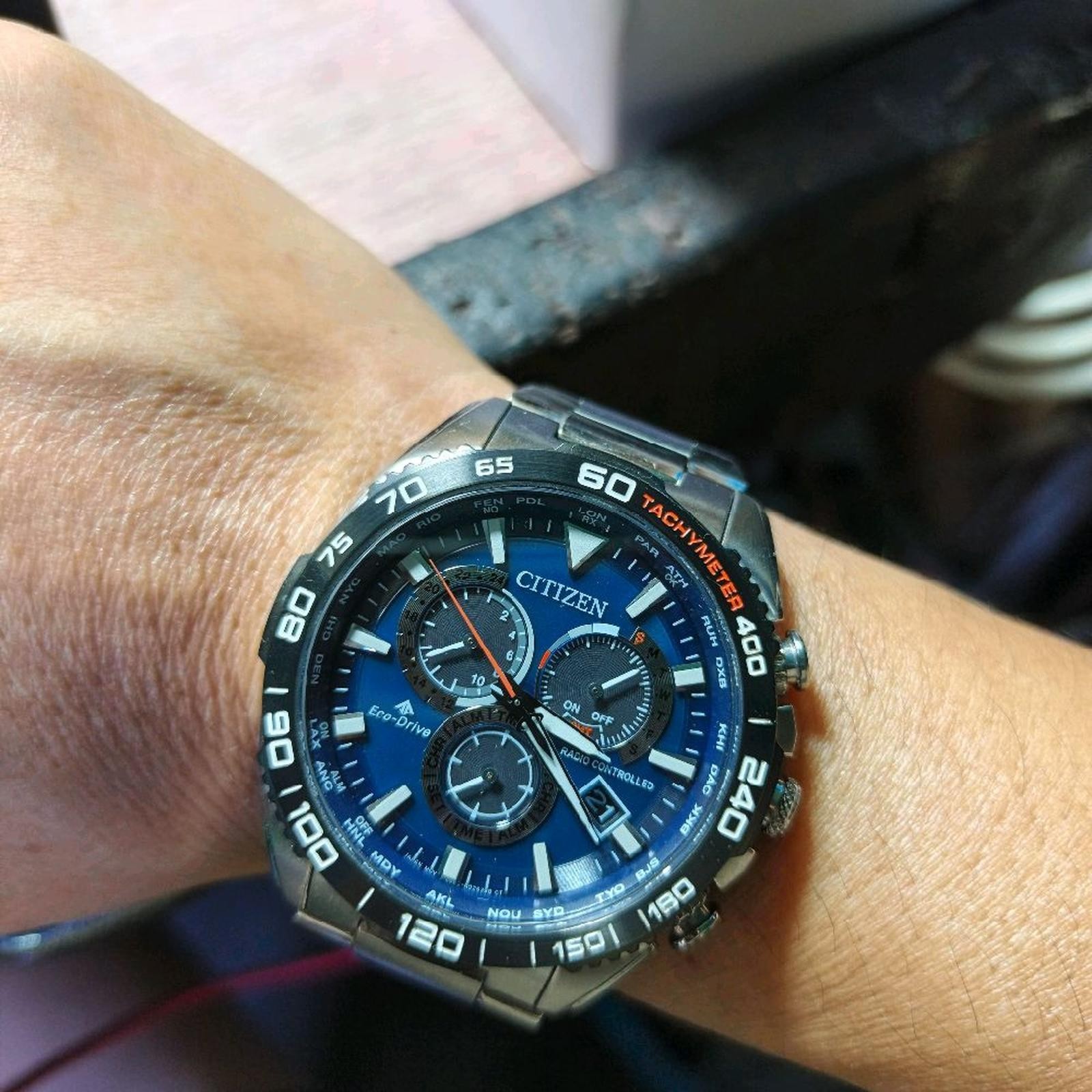 5034 drive Vintage eco Blue citizen cb Dress Chronograph Men Dial Watch RARE - vintagewatches.pk