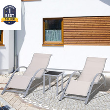 Outsunny 3PC Garden Lounge Chair Set Sun Lounger Reclining Sunbed with Table Pat