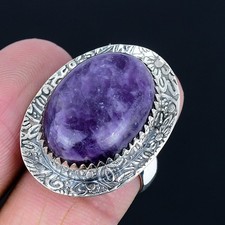 Classic Sage Amethyst Gemstone 925 Sterling Silver Jewelry Ring Size Adj.