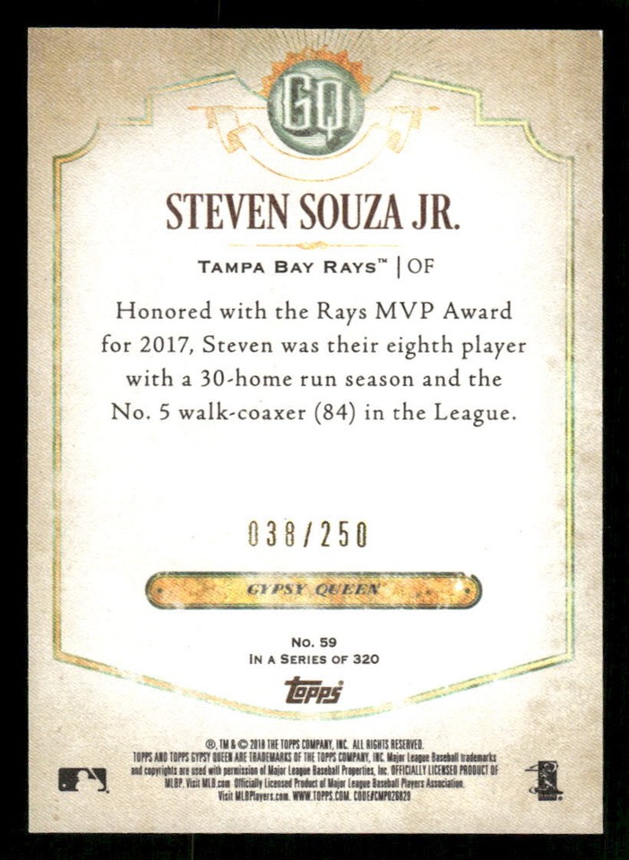 2018 Topps Gypsy Queen Steven Souza Jr. Indigo SN #59 Card #/250 | eBay