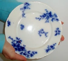 ANTIQUE FLOW BLUE PORCELAIN POTTERY PLATE COBALT BRITISH ENGLAND PRIMITIVE