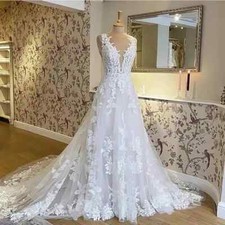 Elegant Sleeveless Wedding Dresses A-Line V-neck Lace Applique Bridal Gowns