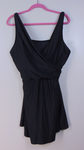 Lands End Black Swim Dress Bathing Suit Womens Plus Size 18 Wrap Grecian goddess