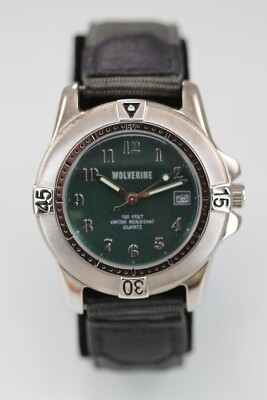 Wolverine Watch Men Silver Stainless St Nylon Gray 30m Battery Date Green Quartz