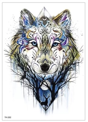 GROSSES WOLF Temporäres Tattoo   UK A5 Herren Fake Body Art Tattoos Tier Wölfe 
