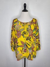 JOHNNY WAS JADE Silk Anka Floral Print Peasant Blouse Multicolor Small Excellent
