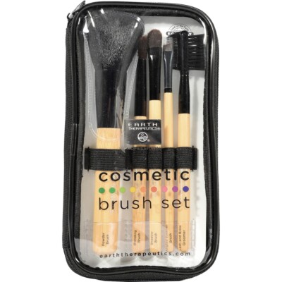 Earth Therapeutics Set of 5 Professional Cosmetic Brushes in a Zippered case NEW