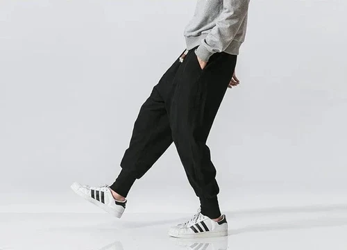 Lässige Herren Japanische Jogginghose Baumwolle Leinen Stretch Gummizug Hose Jogger - Bild 9 von 27