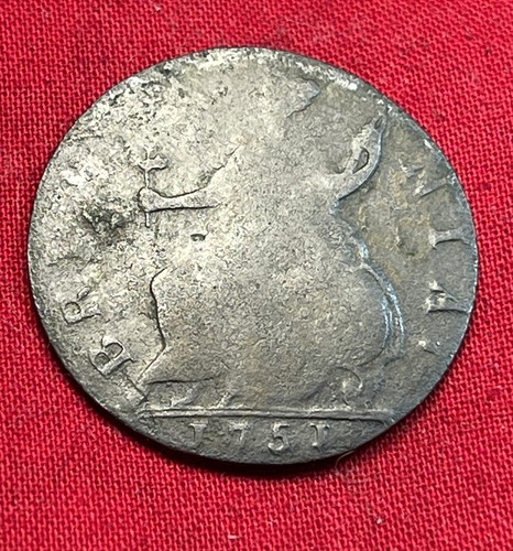1751 Crude George II Simian Non-Regal Colonial Rare Halfpenny US Strong J For 1s - Picture 10 of 10