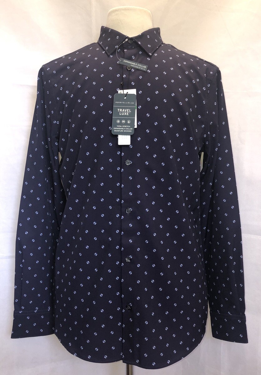 Perry Ellis Travel Luxe Button Up Shirt Men's L Expandable Collar