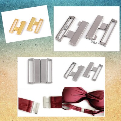 4) Bikini Verschluss Metall Stegbreite 25 mm silber gold Haken Fliege BH Dessous