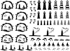 Coast Lighthouse 68 pcs 0.25 to 1.25 Inch Black Fused Glass Decals