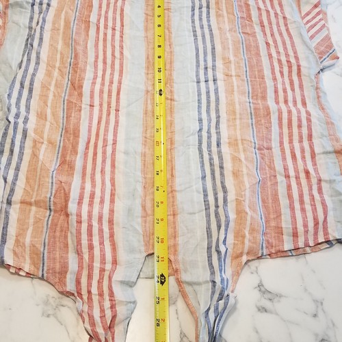 LL Bean Signature Blouse Womens Large Striped 100% Linen Tie Waist Boho T-2 - Picture 9 of 9
