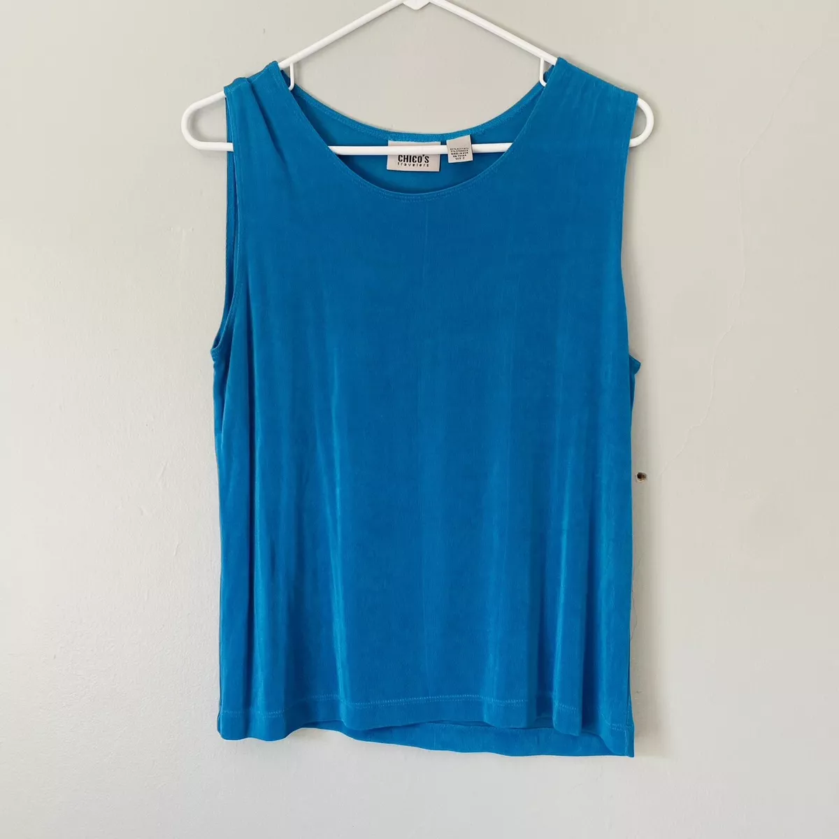 Chicos Travelers Top Womens Size 2 Large Slinky Shirt Turquoise Summer  Coastal