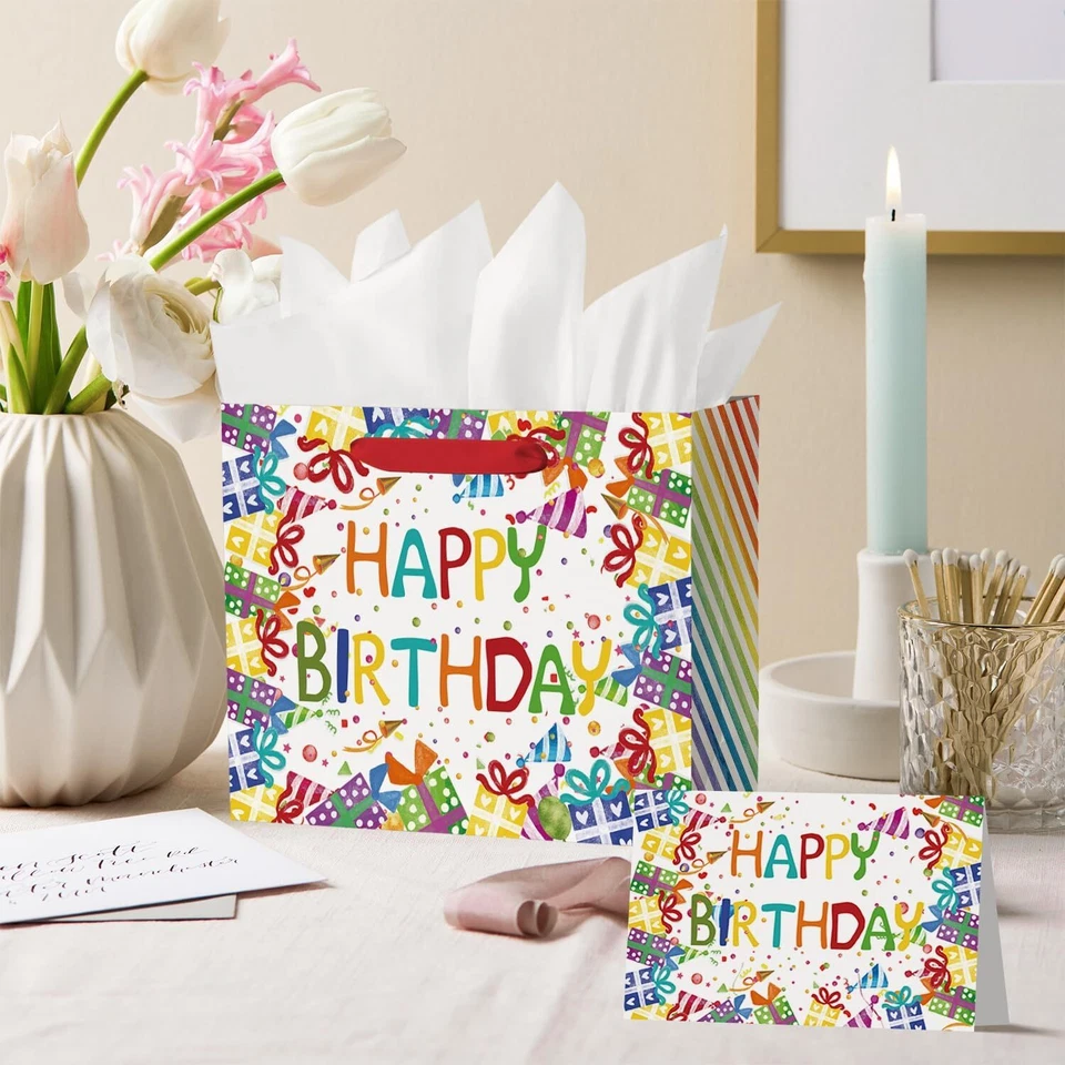 y Подарочные бумажные пакеты с папиросной бумагой и картой, Happy день рождения мячи подарочная бумага - Изображение 3 из 4