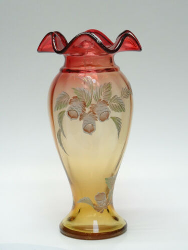 Fenton Lucky Gold Egg Swarovski Hand-Painted Glass Signed Flower