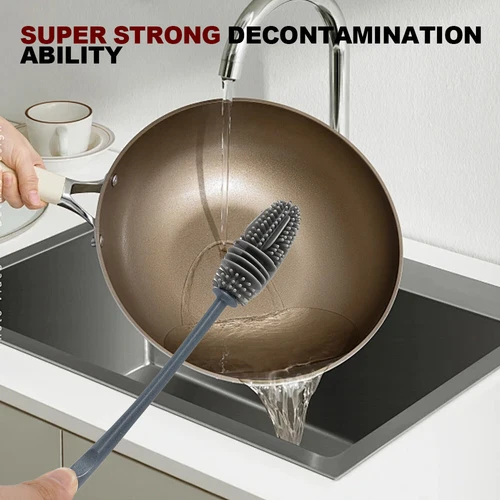 Long Handle Silicone Bottle Brush Flexible Scrubbing Cleaner Cup Washing Brush - Picture 4 of 15