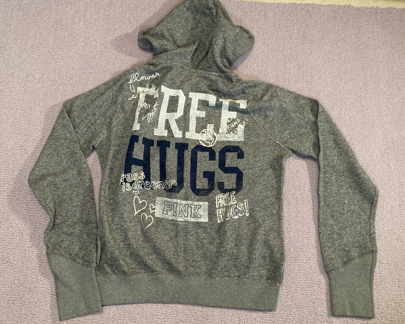 UNDERCOVER Giacca con cappuccio vintage ROSA Victoria’s Secret grigio metallizzato glitter senza abbracci XL