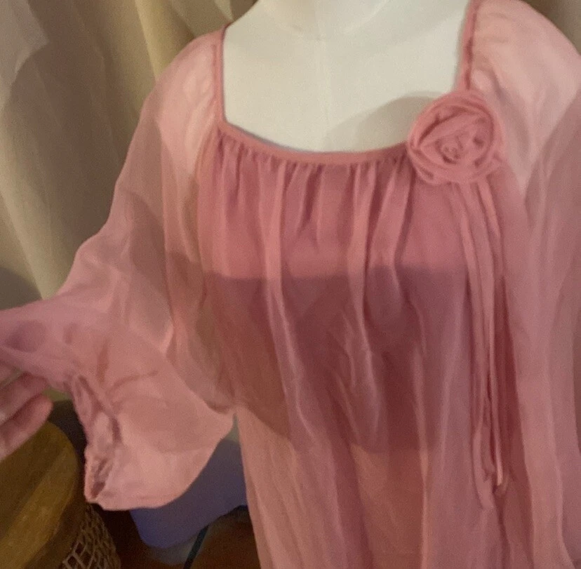 Vestido largo rosa medio vintage de moda Hino Honolulu Hawaii M vestido hawaiano Z56 Foto 3 de 4