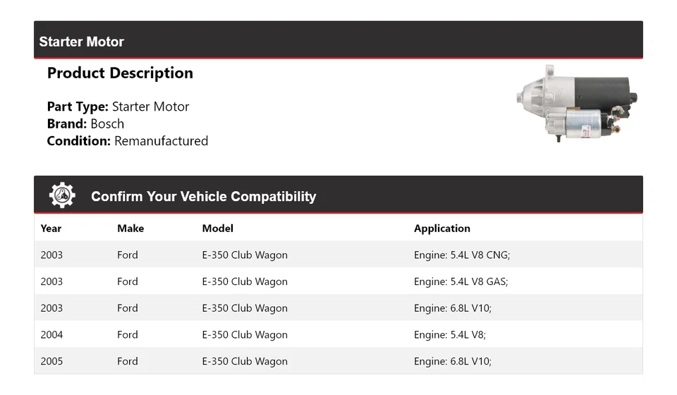Arranque Bosch para Ford E-350 Club Wagon 2003-2005 (remanufacturado) 2004 Foto 2 de 4