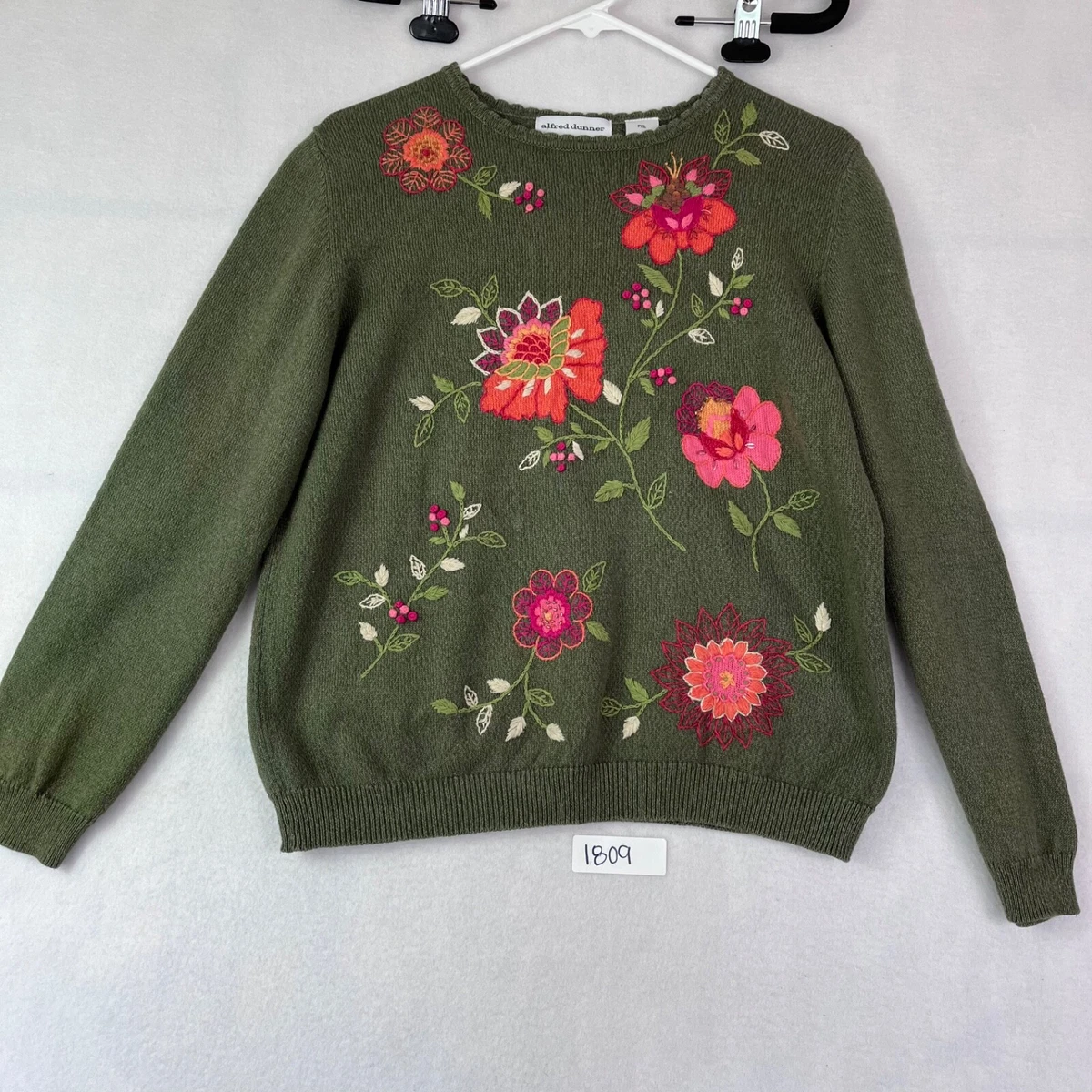 VTG ALFRED DUNNER EMBROIDERED FLOWER BEADED LOOP SWEATER WOMENS Size XL