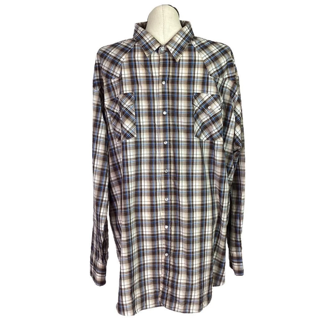 Ely Cattleman Men 4XLT Plaid Snap Up Western Shirt Cotton Blend