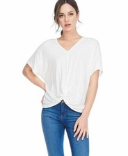 Women's Sleeve Knotted  T-shirt Solid V Neck Loose Causal Tops Blouse 2XL