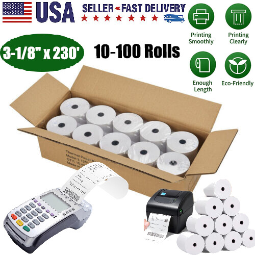 FungLam Thermal Receipt Paper Rolls - 3 1/8" X 119 Ft, 10 Rolls/Case For POS Cash Registers & Credit Card Machines