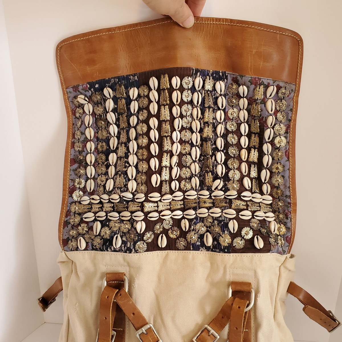 Free People Canvas Handbag / Backpack Beaded Shells  display picture 3
