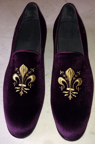 Mocassini in velluto viola fatti a mano da uomo Pantofole ricamate Scarpe  slip | eBay