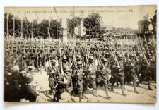 1919 French Military Soldiers Uniform Rifles Celebration Victory Photo Postcard