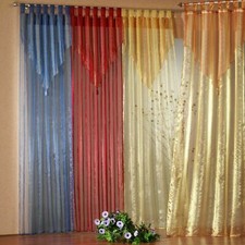 Gardinen Schlaufenschal Vorhang Organza mit Quaste und Spitze  Typ140