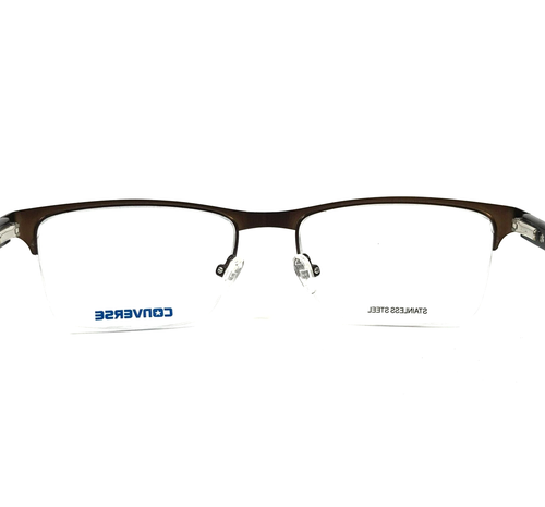 Converse Eyeglasses Frames Q108 BROWN Rectangle Wood Grain Half Rim 53-18-140 - Picture 8 of 12