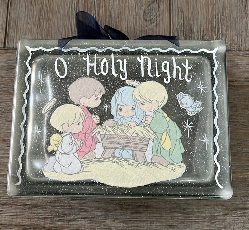 O Holy Night Precious Moments glass block