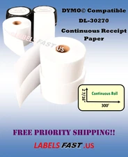 30270 Continuous Paper White Rolls for Receipt Paper Compatible w/ Dymo Printers