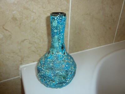  ART STUDIO POTTERY 19,5 CM VASE WITH TURQUIOSE & WHITE LAVA & MOON CRATER DESIGN